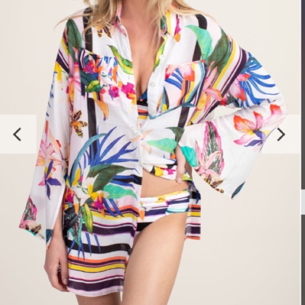Trina Turk “Treasure Cove Resort” Swim Cover Up Shirt